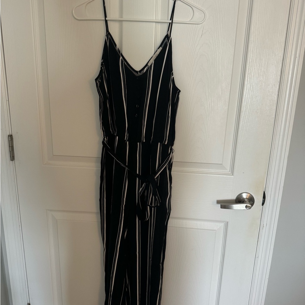 Loft Black and White Striped Jumpsuit